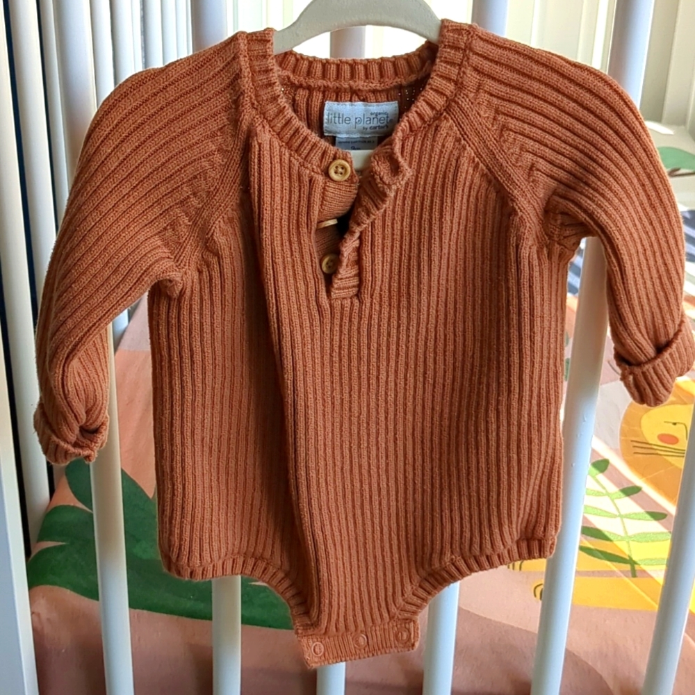 Little Planet by Carter's Ribbed Henley Onesie in Brown Wood Button Accent 9M